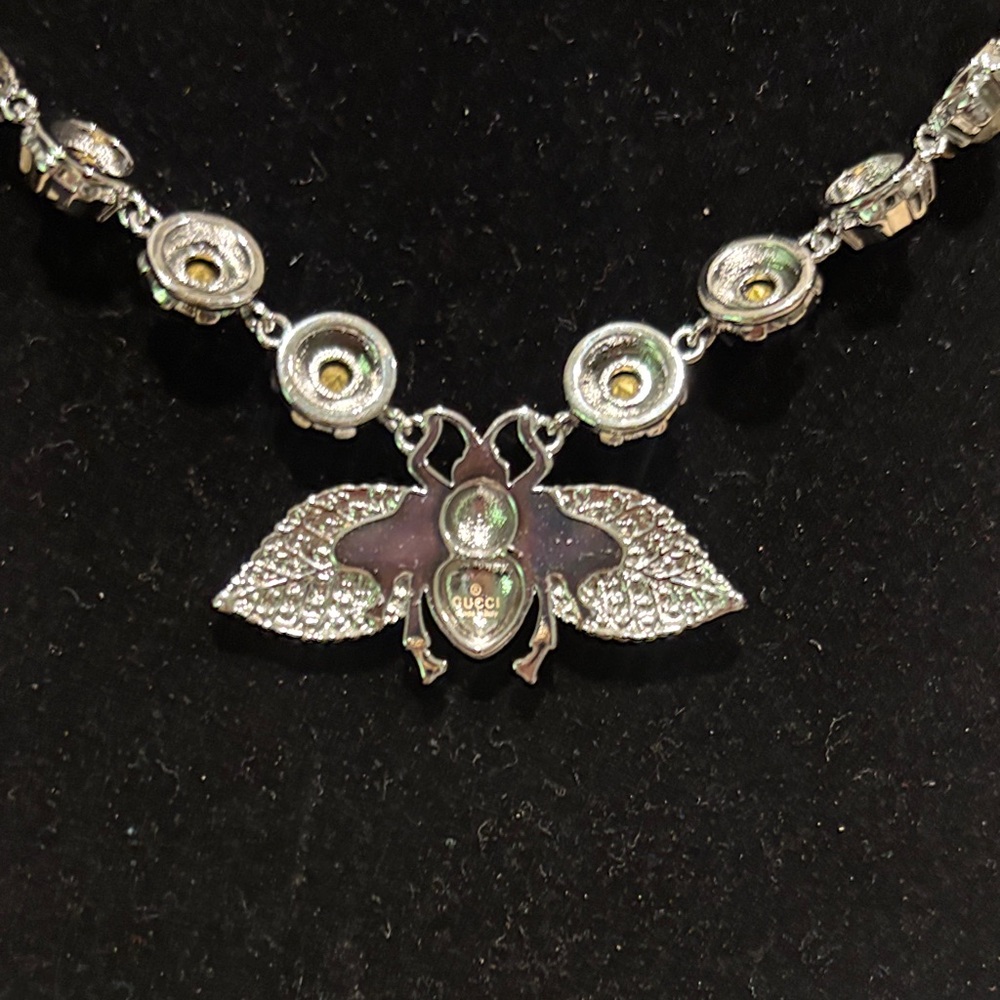 Silver & Rhinestone Gucci Bee Necklace - Picture 4 of 5